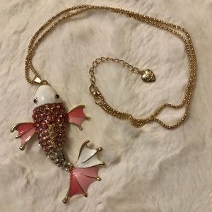 NEW✨ Betsey Johnson Koi Fish Lucky Pink & White CZ Rhinestones Pendant Necklace